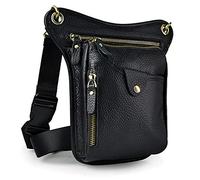 Xieben Vintage Cintura Bolsa de Cuero Gota Pierna Bolsa para Hombres Mujeres Bolso Multifuncional Militar Táctico Moto Bicicleta Jinete Ciclismo Senderismo Deportes Camping Montar Negro