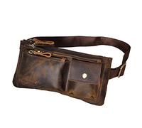 Xieben Vintage Fanny Riñonera De Cuero para Hombres Mujeres Viajes Senderismo Running Hip Slim Bum Belt Pack Monedero Bolsa para Teléfono Celular marrón Oscuro