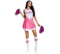 XIEHYA Disfraces De Animadora Uniforme de animadora for mujer, traje baile sin mangas, for adultos, escote redondo, vestido con estampado letras, flores y calcetines(Pink,M)