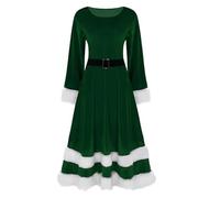 XIEHYA Disfraz Mamá Noel Disfraz de Mamá Noel for mujer, talla grande, vestido terciopelo manga larga con cinturón, traje cosplay navideño(Green,S)