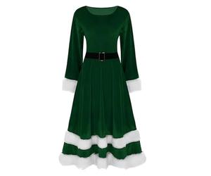 XIEHYA Disfraz Mamá Noel Disfraz de Mamá Noel for mujer, talla grande, vestido terciopelo manga larga con cinturón, traje cosplay navideño(Green,S)