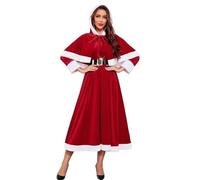 XIEHYA Disfraz Mamá Noel Disfraz de Señora Claus for mujer, disfraz Papá Noel for adulto, vestido navideño con capa capucha y cinturón, terciopelo rojo invierno largo(3XL)