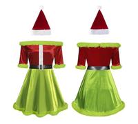 XIEHYA Disfraz Mamá Noel Vestido de Papá Noel lujo for mujer, disfraz Sra. Claus, conjunto sombrero terciopelo con hombros descubiertos, atuendos for cosplay(Green,XL)