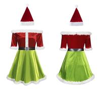 XIEHYA Disfraz Mamá Noel Vestido de Papá Noel lujo for mujer, disfraz Sra. Claus, conjunto sombrero terciopelo con hombros descubiertos, atuendos for cosplay(WHITE,M)