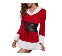 XIEHYA Disfraz Mamá Noel Vestido navideño de Papá Noel for mujer, disfraz señora Claus lujo, manga larga, capucha y cinturón corsé(M)