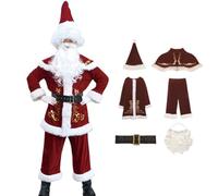 XIEHYA Para Navidad, Celebraciones, Fiestas Ropa navideña de Papá Noel for pareja, disfraces fiesta año nuevo, trajes terciopelo lujo con textura dorada(XL,Men 9PCs)
