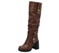 XIEPP Botas altas hasta la rodilla informales para mujer Botas largas con tacones gruesos y botas plisadas Crear varios looks de moda de invierno, marrón, 39 EU