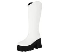 XIEPP Botas altas hasta la rodilla para mujer, con cremallera trasera, tacón grueso, forro interior cálido para crear diferentes estilos de moda de invierno, Blanco, 42 EU