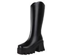 XIEPP Botas altas hasta la rodilla para mujer, con cremallera trasera, tacón grueso, forro interior cálido para crear diferentes estilos de moda de invierno, Negro , 41 EU