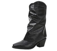 XIEPP Botas de mujer de moda con pantorrilla media para otoño e invierno Punta cuadrada Botas de tacón grueso con cierre holgado, liderando tendencias de moda de otoño e invierno, Negro , 43 EU