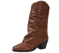 XIEPP Botas de mujer de moda con pantorrilla media para otoño e invierno Punta cuadrada Botas de tacón grueso con cierre holgado, liderando tendencias de moda de otoño e invierno, marrón, 35 EU