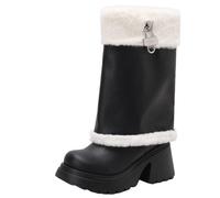 XIEPP Botas de tacón grueso para mujer, punta redonda y botas de nieve antideslizantes, interior cálido para crear diferentes estilos de moda de invierno, Negro , 39 EU