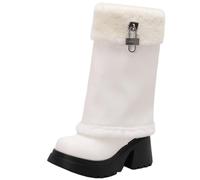 XIEPP Botas de tacón grueso para mujer, punta redonda y botas de nieve antideslizantes, interior cálido para crear diferentes estilos de moda de invierno, Blanco, 40 EU