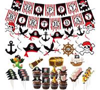XIEXIESHER 54 Piezas Juego de Decoración de Cumpleaños Piratas, para Fiestas de Cumpleaños Infantiles, Decoración de Tartas Piratas, Decoración para Fiestas Piratas