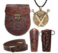XIEXIESHER Traje Vikingo, Conjunto de Trajes Medievales de 6 Piezas para Hombres y Mujeres, Protectores Brazos Tiro con Arco, Muñequeras Medievales, Mujeres Cinturón Medieval, Cosplay Halloween (D)