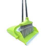 Xifando Juego de escoba y recogedor extensible de mango largo, acero inoxidable ligero, escoba y recogedor para cocina, vestíbulo, oficina, sala de estar, hogar, interior o exterior (verde)