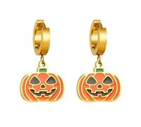 XIGAWAY Aretes de calabaza de Halloween para mujer, aretes de aro de acero inoxidable dorado con gota de resina, bonitos aretes colgantes de fantasma y murciélago, 8 g, invierno 2025