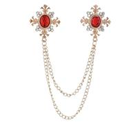 XIGAWAY Broche de cruz con flecos de diamantes de imitación, pin de solapa de aleación de zinc para camisa de mujer, accesorio de cadena de cuello geométrico, talla única, Zinc