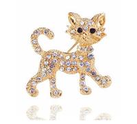 XIGAWAY Broche de gatito de cristal para mujer, aleación chapada en oro y plata, pin de gato de uso bidireccional, 1, Metal