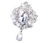 XIGAWAY Broche de lágrima grande, broche de solapa con diamantes de imitación para mujer, broche de flor de aleación blanca