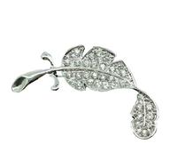 XIGAWAY Broche plateado con diseño de hoja brillante, pin de solapa con diamantes de imitación para mujeres y hombres