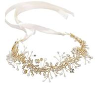 XIGAWAY Cadena de cintura con perlas de diamantes de imitación para vestidos, cinturón de novia de cristal dorado plateado con cinta para mujer, talla única, Poliuretano