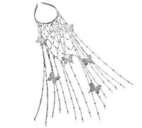 XIGAWAY Cadena de pelo hueca de mariposa con flecos de diamantes de imitación, accesorios para el cabello de noche de novia, estilo floral etéreo (T1/T2), talla única, Diamante falso, No es una piedra