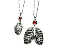 XIGAWAY Collar con colgante anatómico de jaula de costilla para mujer, dije de corazón de esqueleto gótico, cadena de cruz de 51-60 cm, regalo de joyería vintage oscura, 1, Metal, Sin piedra preciosa