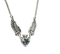 XIGAWAY Collar con colgante de ala y corona de corazón envejecido vintage para mujer, dije romántico gótico plateado, cadena de 21 a 50 cm, regalo de joyería