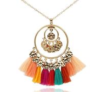 XIGAWAY Collar con colgante de borla para mujer, 70 cm de largo, aleación de zinc, flecos coloridos, cadena de suéter bohemio chic para uso diario casual