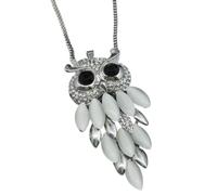 XIGAWAY Collar con colgante de búho para mujer, cadena larga con diseño de búho de cristal geométrico (plata, negro pistola, dorado), 1, Metal, No es una piedra preciosa