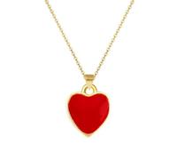 XIGAWAY Collar con colgante de corazón chapado en oro para mujer, cadena de eslabones en O con símbolo de amor rojo, 1, Bronce dorado, No es una piedra preciosa