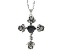 XIGAWAY Collar con colgante de corazón y cruz de rosa vintage para unisex, dije floral gótico, aleación de plata, regalo de joyería, 1, Metal, Sin piedra preciosa