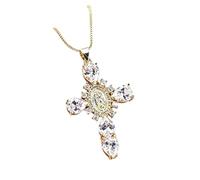 XIGAWAY Collar con colgante de cruz de la Virgen María con diamantes de imitación para mujer, cristal rojo, blanco, rosa y azul, cadena de caja de 51 a 60 cm, regalo de joyería elegante para la