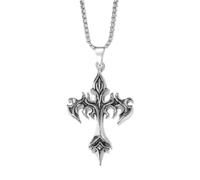 XIGAWAY Collar con colgante de cruz de llama para hombre, cadena gótica geométrica de acero inoxidable con dije de cruz de aleación, 20 pulgadas + extensor de 2 pulgadas, plata, colección otoño 2025