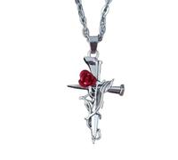 XIGAWAY Collar con colgante de cruz gótica rosa para unisex, cadena de aleación de plata, dije romántico de corazón, joyería minimalista de regalo, 1, Metal, Sin piedra preciosa