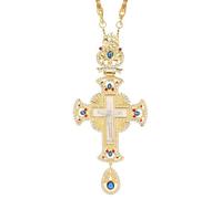 XIGAWAY Collar con colgante de cruz vintage con diamantes de imitación, chapado en oro, unisex, en caja de regalo