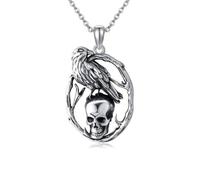 XIGAWAY Collar con colgante de cuervo de calavera de Halloween para mujer, dije de pájaro gótico vintage, cadena tórica de 51-60 cm, regalo de joyería oscura