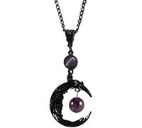 XIGAWAY Collar con colgante de luna bohemia para mujer, collar de media luna de cristal de amatista, joyería geométrica de inspiración vintage