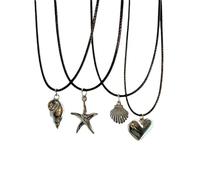 XIGAWAY Collar con colgante de metal de cuero negro con forma de corazón y estrella y concha de mar para mujer, estilo casual, joyería geométrica de aleación de zinc, 41-50 cm, 1, Zinc, Sin piedra