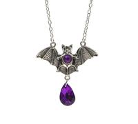 XIGAWAY Collar con colgante de murciélago de plata para mujer, dije gótico morado, rojo, negro, regalo de joyería punk de Halloween, 1, Metal, Sin piedra preciosa