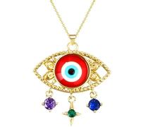 XIGAWAY Collar con colgante de ojo de estilo vintage, cadena de cobre chapada en oro geométrica para mujer, longitud ajustable de 41 a 50 cm, 1, Bronce dorado, No es una piedra preciosa