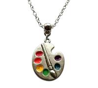 XIGAWAY Collar con colgante de paleta de plata artística unisex, gargantilla de disco de pintura esmaltada, regalo de joyería elegante para la oficina, 1, Metal, Sin piedra preciosa