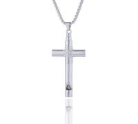 XIGAWAY Collar con silbato de cruz, cadena funcional de perlas de acero de titanio para mujeres y hombres, 51-80 cm, 1, Acero de titanio, No es una piedra preciosa