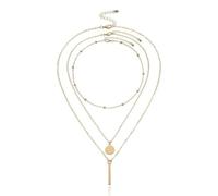 XIGAWAY Collar de cadena en capas para mujer, 51-80 cm, collar de aleación multicapa con cuentas de cobre y lentejuelas, collar de cadena de onda de agua dorada y plateada, 1, Metal, Sin piedra