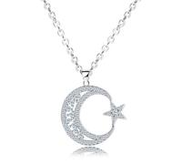 XIGAWAY Collar de estrella y luna para mujer, colgante geométrico de cristal de circonita con cadena de 42 + 5 cm, joyería de aleación de oro y plata de 5,6 g, elegante embalaje listo para regalo, 1
