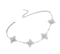 XIGAWAY Collar de flores con diamantes de imitación, cadena de clavícula de cristal dorado y plateado para mujer, joyería con colgante floral delicado, 27 g, 1, Metal, Sin piedra preciosa