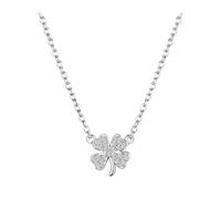 XIGAWAY Collar de trébol de cuatro hojas, colgante de aleación de zinc chapado en oro blanco y oro, collar ajustable de 41-50 cm para mujer, 1, Zinc zinc Cuerno, No es una piedra preciosa