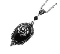 XIGAWAY Collar punk para hombre, rosa negra y colgante de gema geométrica, cadena de cruz de aleación gótica de plata, ajustable de 20 a 24 pulgadas, listo para regalo único