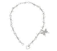 XIGAWAY Collar vintage de cadena de corazón con colgante de mariposa, aleación de plata, joyería unisex (31-40 cm)